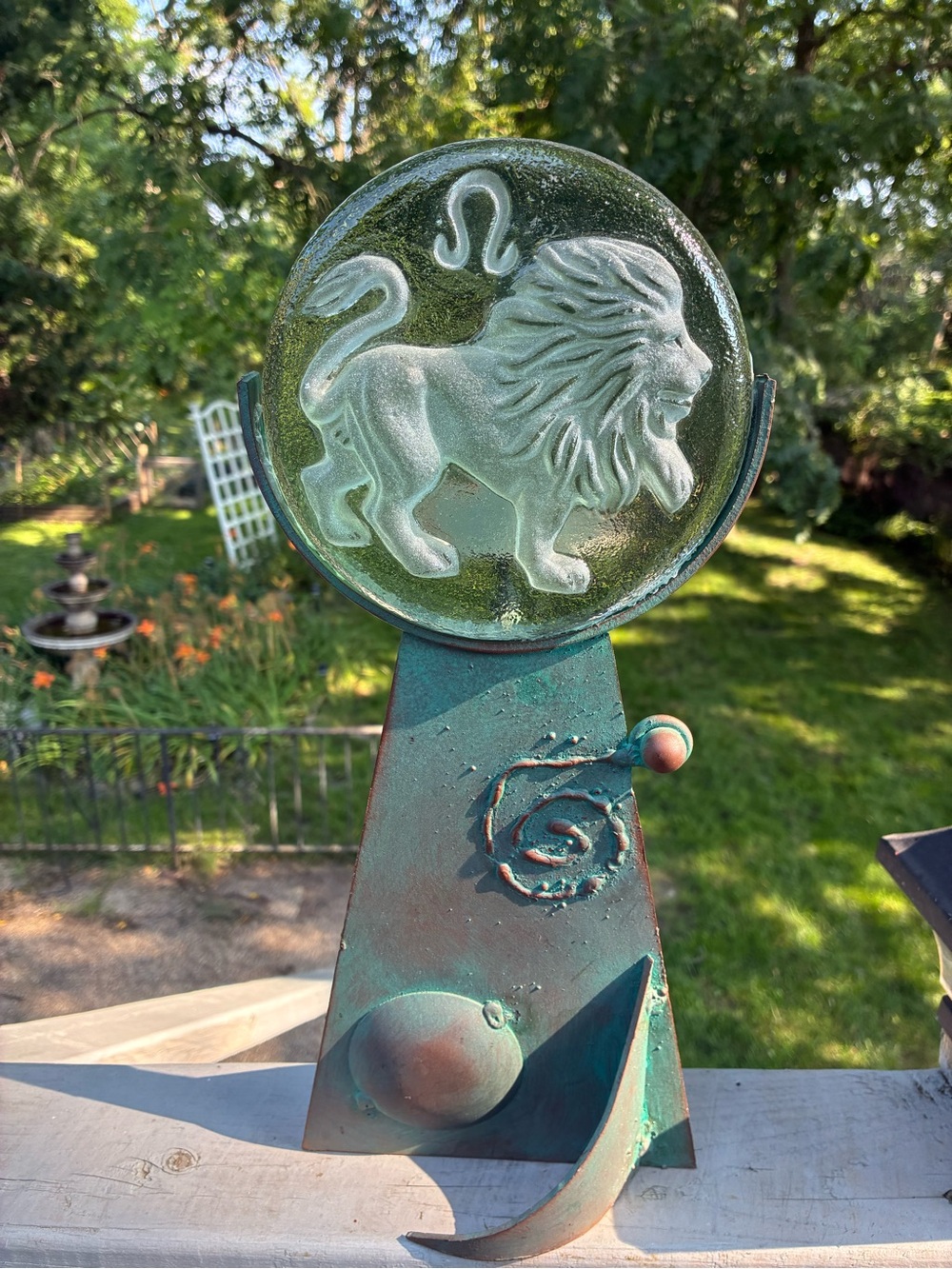 Vintage Zodiac Leo Metal Glass Brutalist Tea Light Holder
